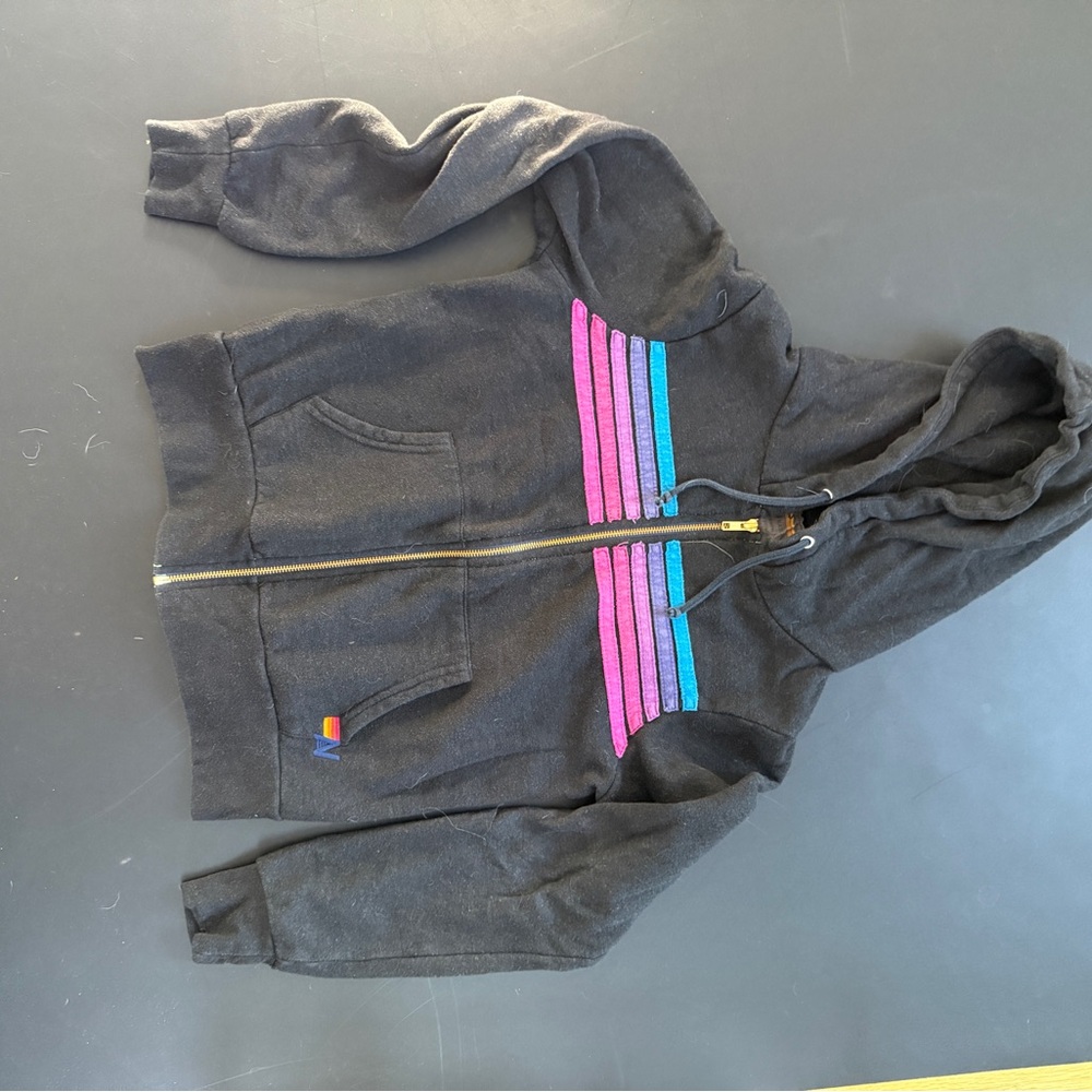 Aviator Nation Black and Pink Sweatshirt with Striped Accents XS